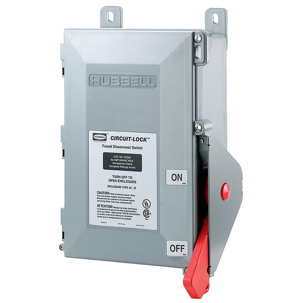Fusible Enclosed Disconnect Switch, 60 A, 600V AC, 3 pole, NEMA 12K, 4, 4X