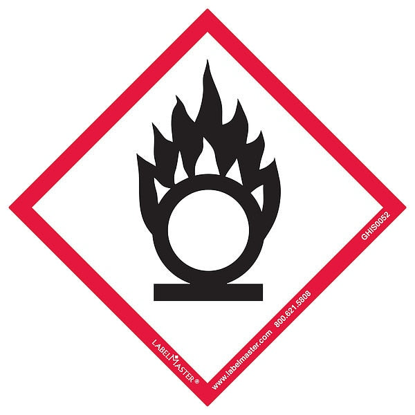 GHS Flame Over Circle Label, 4inx4in, 50