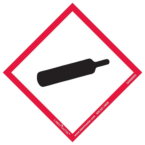 GHS Gas Cylinder Label, 4inx4in, Paper, 50