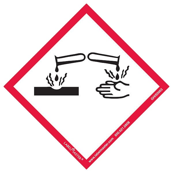 GHS Corrosion Label, 4inx4in, Paper, 100