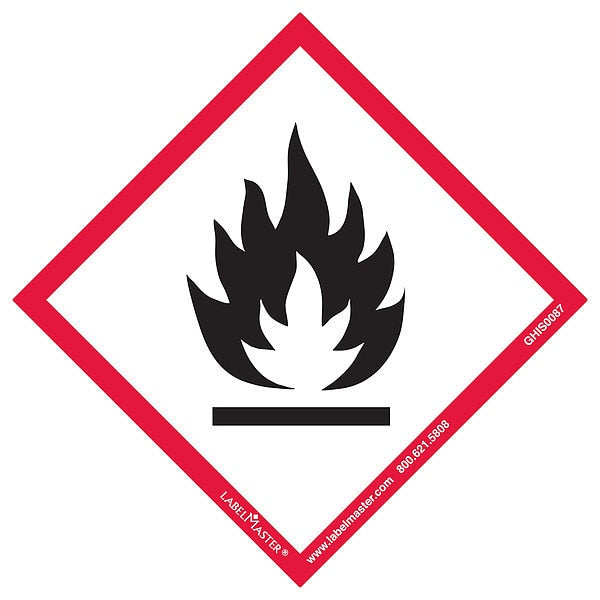 GHS Flame Label, 4inx4in, Polyprop, 50