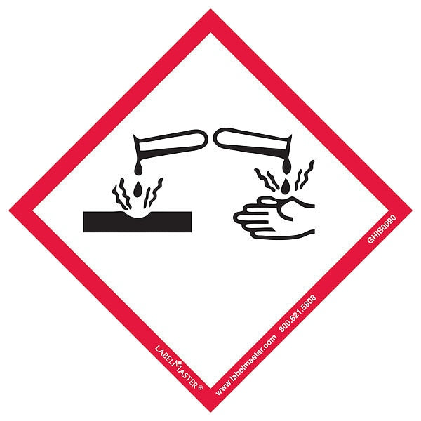 GHS Corrosion Label, 4inx4in, Polyprop, 50