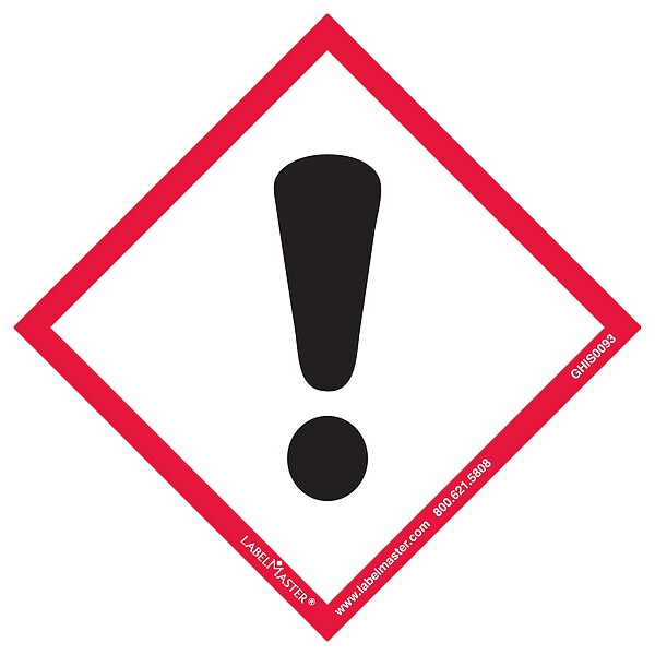 GHS Exclamation Mark Label, 4inx4in, 50