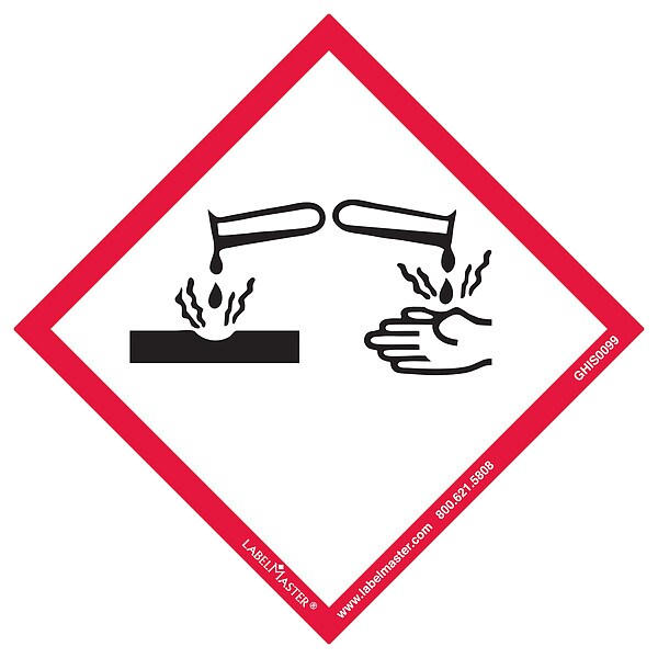 GHS Corrosion Label, 4inx4in, Polyprop, 100