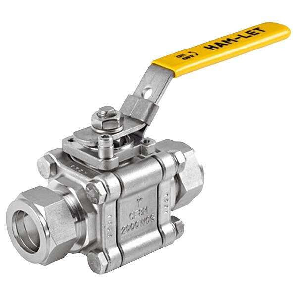 SS Three-Piece Ball Valve, Tube 1/4
