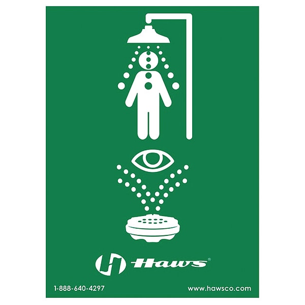 Eyewash Safety Shower Sign, 10 3/4 in Height, 8 in Width, Plastic, Horizontal Rectangle, English
