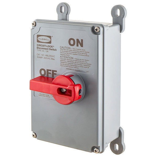 Nonfusible Enclosed Disconnect Switch, 30 A, 600V AC, 3 pole, NEMA 12K, 4, 4X