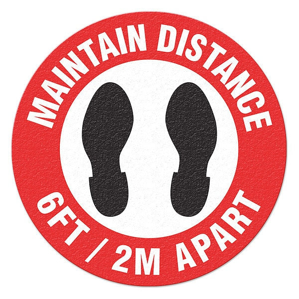 Social Distance Floor Sign, 17 in H, 17 in W, Vinyl, Circle, English, FS-17-736