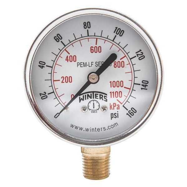 Pressure Gauge, 0 to 160 psi, 1/4 in MNPT, Steel, Black