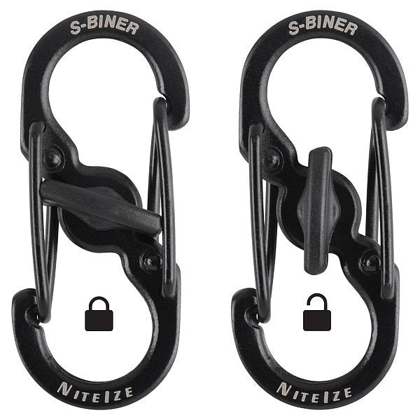 Locking Carabiner Clip, Stainless Steel, Black