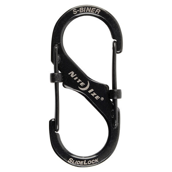 Locking Carabiner Clip, Stainless Steel, Black