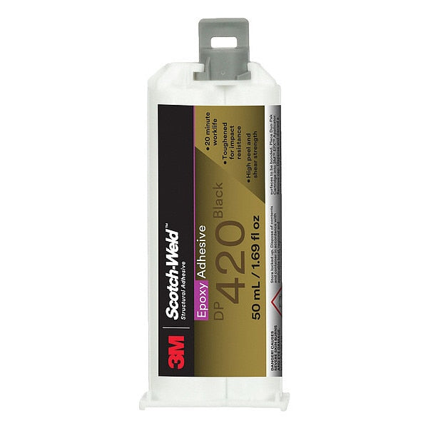 Epoxy Adhesive, DP420 Series, Black, 2:01 Mix Ratio, 2 hr Functional Cure, Dual-Cartridge