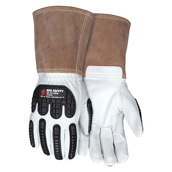 Leather Gloves, White/Brown, L, PK12
