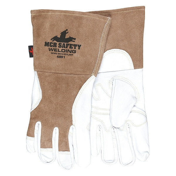 Welding Leather Glove, Brown/White, XL, PR