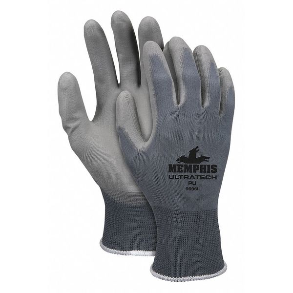 Polyurethane Coated Gloves, Palm Coverage, Gray, XL, PR