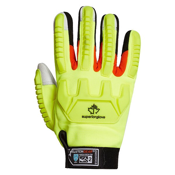 Mechanics Gloves, Yellow Back, 2XL, PR