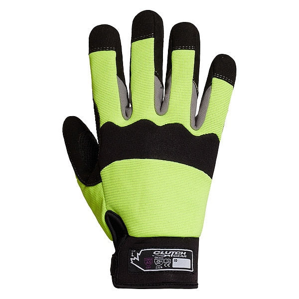 Mechanics Gloves, L, Black/Lime, Single Layer, Stretch Nylon