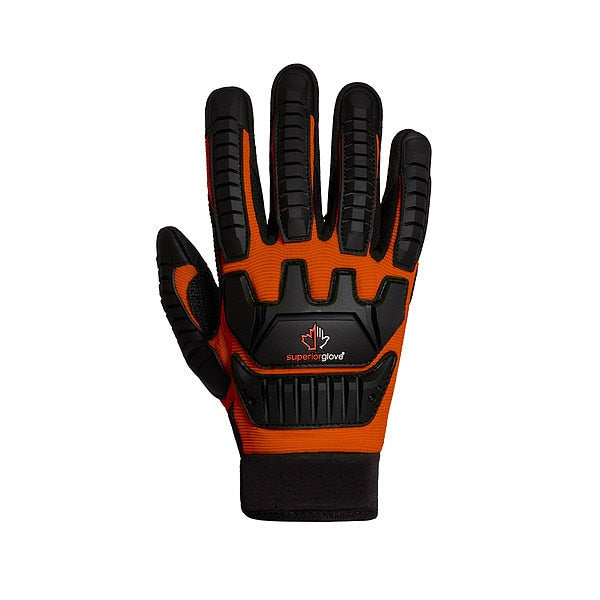 Work Gloves, Mechanics, PVC, Black/Org, PR