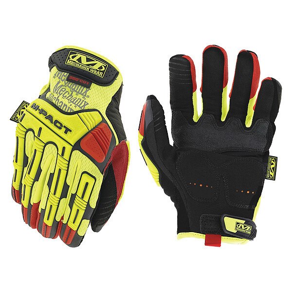 Hi-Vis Cut Resistant Impact Gloves, A4 Cut Level, Uncoated, M, 1 PR