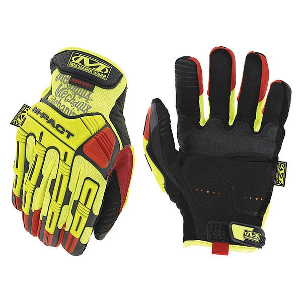 Hi-Vis Cut Resistant Impact Gloves, A4 Cut Level, Uncoated, L, 1 PR
