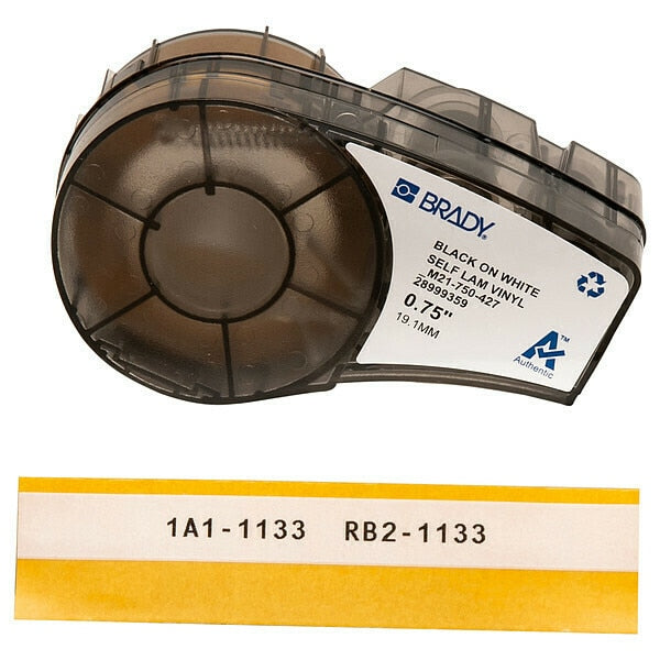 Continuous Label Roll Cartridge: 3/4 in x 14 ft, Vinyl, Black on White, 1 Label Included