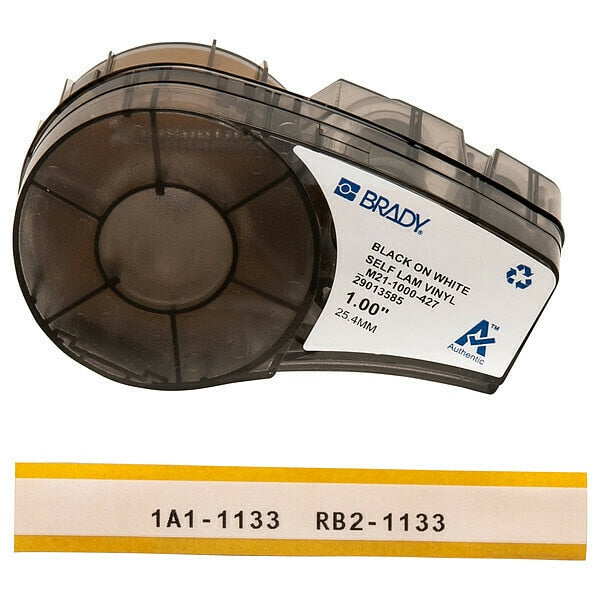 Label Cartridge, Self-Laminating Vinyl, M21 Printer, 1 in W x 14 ft L, Black on White/Translucent