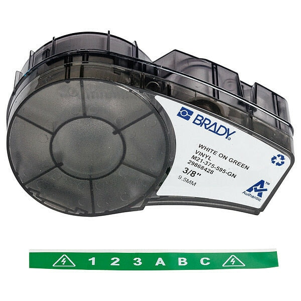 All Weather Permanent Adhesive Vinyl Label Tape, 3/8 in W x 21 ft L, White on Green