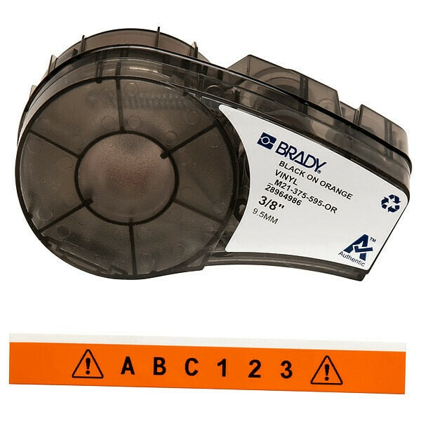 All Weather Permanent Adhesive Vinyl Label Tape, 3/8 in W x 21 ft L, Black on Orange