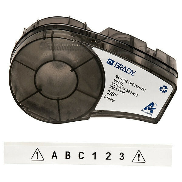 All Weather Permanent Adhesive Vinyl Label Tape, 3/8 in W x 21 ft L, Black on White