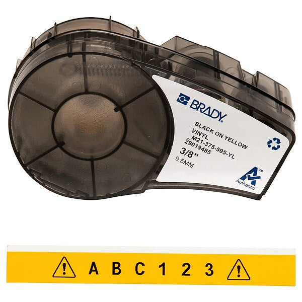All Weather Permanent Adhesive Vinyl Label Tape, 3/8 in W x 21 ft L, Black on Yellow