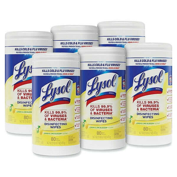 Disinfecting Wipes, White, Canister, Nonwoven Fiber, 80 Wipes, Lemon & Lime BlossomÂ®