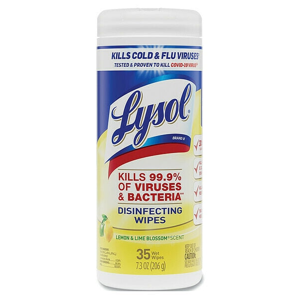 Disinfecting Wipes, White, Canister, Nonwoven Fiber, 35 Wipes, 7 1/4 in L x 7 in W