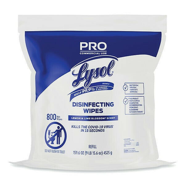 Pro Disinfecting Wipe Bucket Refill, 1-Ply, 6 x 8, Lemon and Lime Blossom, White, 800 Wipes, PK2