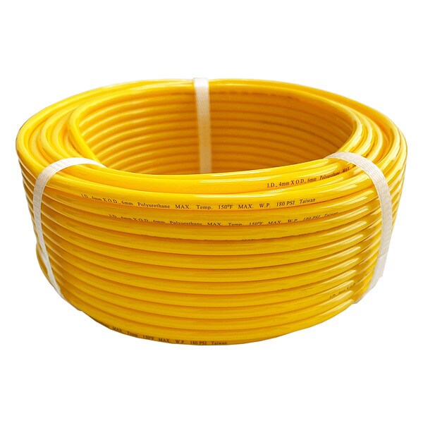 Tubing, 6mm OD, 180 PSI, 100 Ft, Yellow