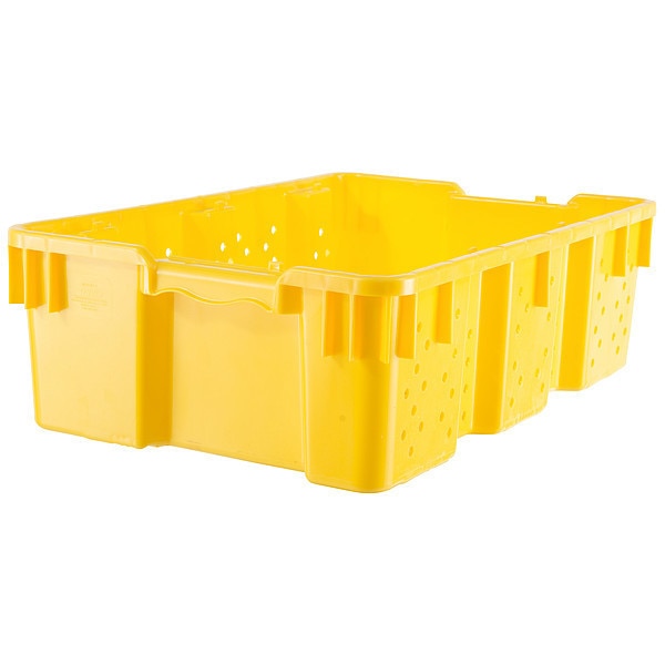 Stack & Nest Bin, Yellow, Plastic, 23 7/8 in L x 16 in W x 7 1/4 in H, 40 lb Load Capacity