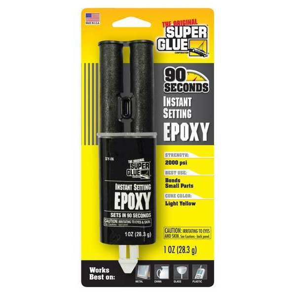 Epoxy Adhesive, Yellow, 1:01 Mix Ratio, 24 hr Functional Cure, Syringe