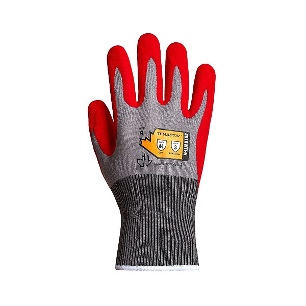 Work Gloves, Nitrile, L, Red/Gray, PR