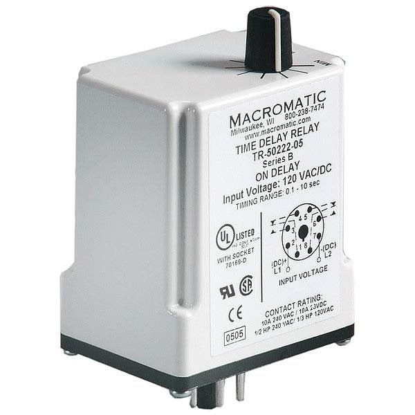 Time Delay Relay, 120VAC/DC, 10A, DPDT