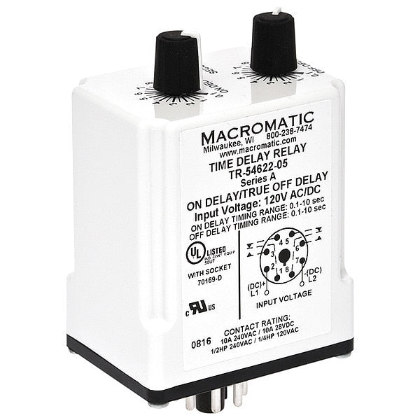 Time Delay Relay, 12VDC, 10A, DPDT, 3 sec.