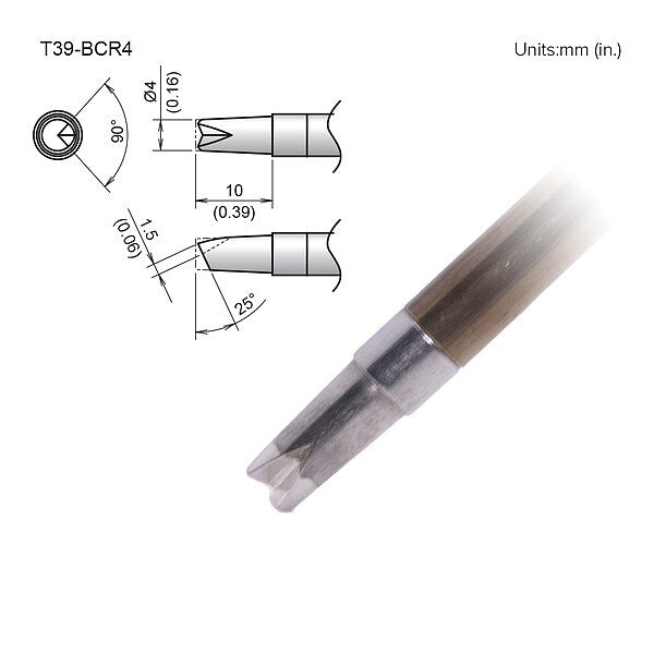 Tip, Bevel, V-Groove, 4mm/25Deg X 10mm