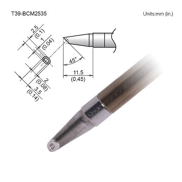 Tip, Bevel, W/Indent, 2.5mm/45Deg X 11.5mm