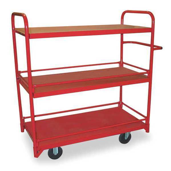 Steel Utility Cart with Lipped Guards & Removable Metal Shelves, (2) Raised, 2 Shelves, 1,200 lb