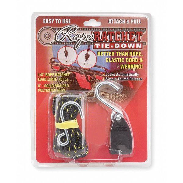 Rope Ratchet, Hook, 6 ft.L, Polyester
