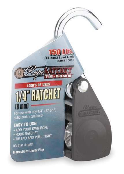 Rope Ratchet, Hook, 1/4 In.W, Steel