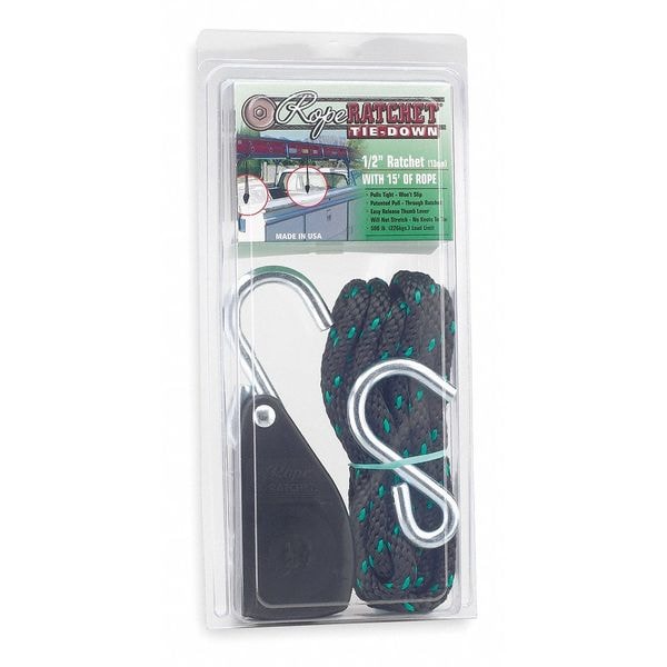 Rope Ratchet, Hook, 15 ft.L, Polypropylene