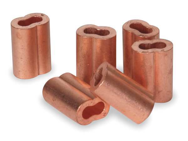 Wire Rope Sleeve, 1/16 In, Copper, PK25