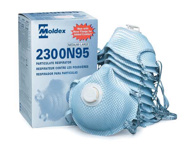 N95 Disposable Respirator, Exhalation Valve, 2300 Series, Molded, Dual Headstrap, M/L, Pack of 10