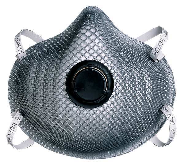 N95 Disposable Respirator w/ Valve, M/L, Gray, PK10