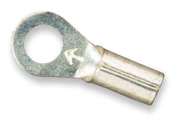 16-14 AWG Non-Insulated Ring Terminal #8 Stud PK100, Seam: Butted