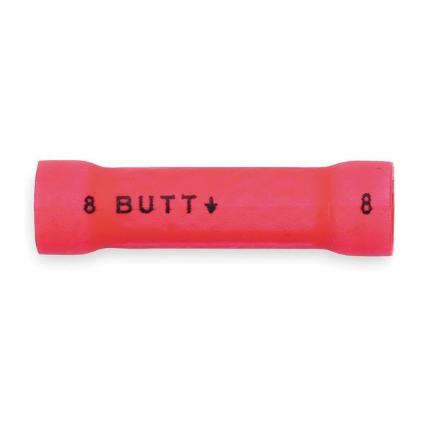 Butt Splice Connector, 8 AWG, Red, PK10